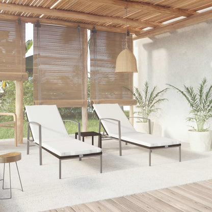 Sun Lounger With Table |  Set of 3 | Brown