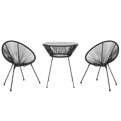 Dining Set | Black | Round PVC Rattan | Decorative Inlays | Dining Set