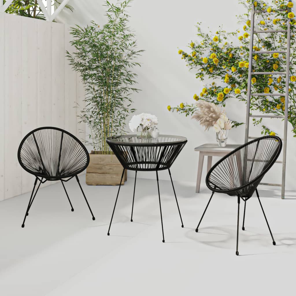 Dining Set | Black | Round PVC Rattan | Decorative Inlays | Dining Set