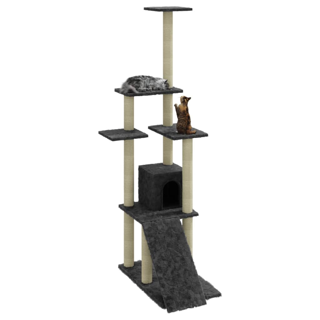 Cat Tree with Sisal Scratching Posts Dark Grey 155 cm