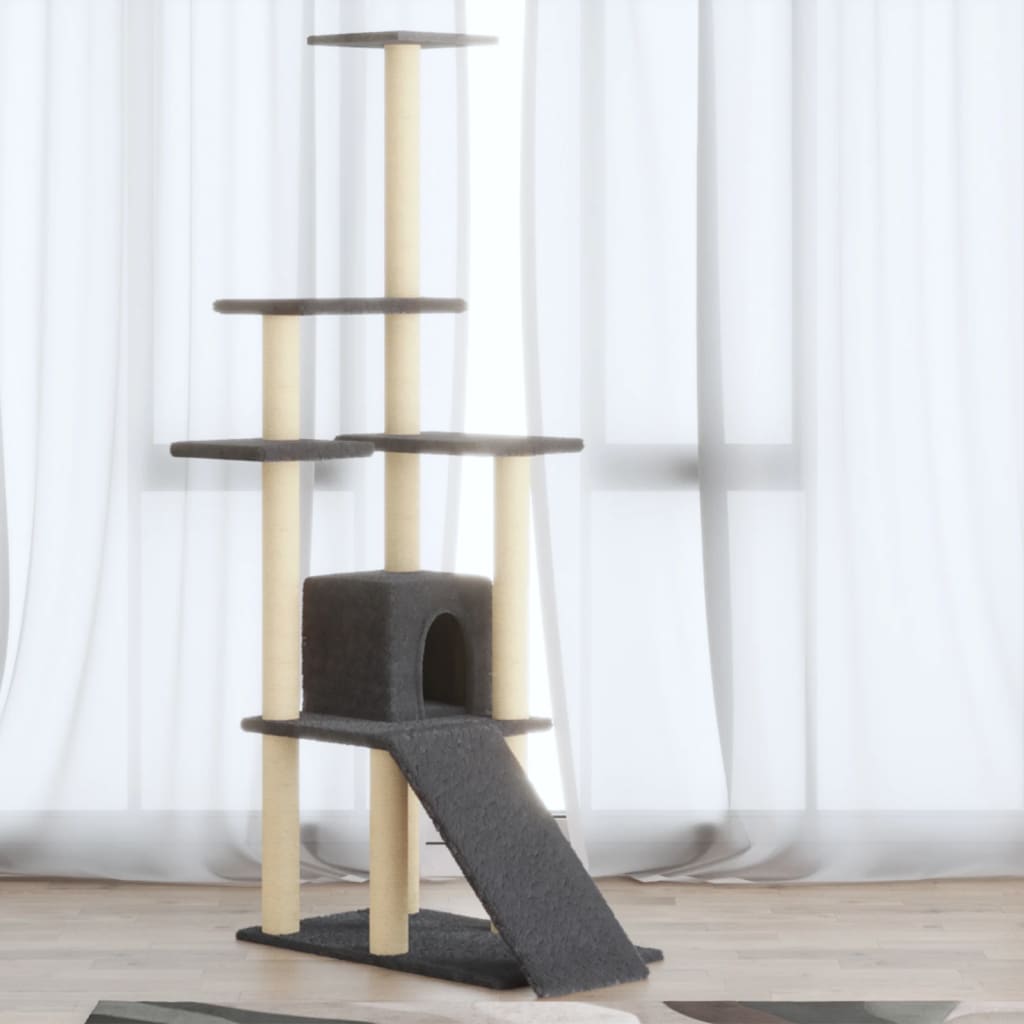 Cat Tree with Sisal Scratching Posts Dark Grey 155 cm