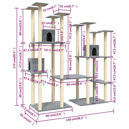 Cat Tree with Sisal Scratching Posts Light Grey 174 cm