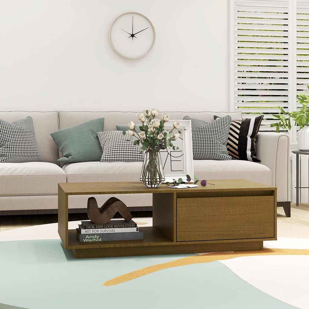 809885 vidaXL Coffee Table Honey Brown 110x50x33,5 cm Solid Wood Pine