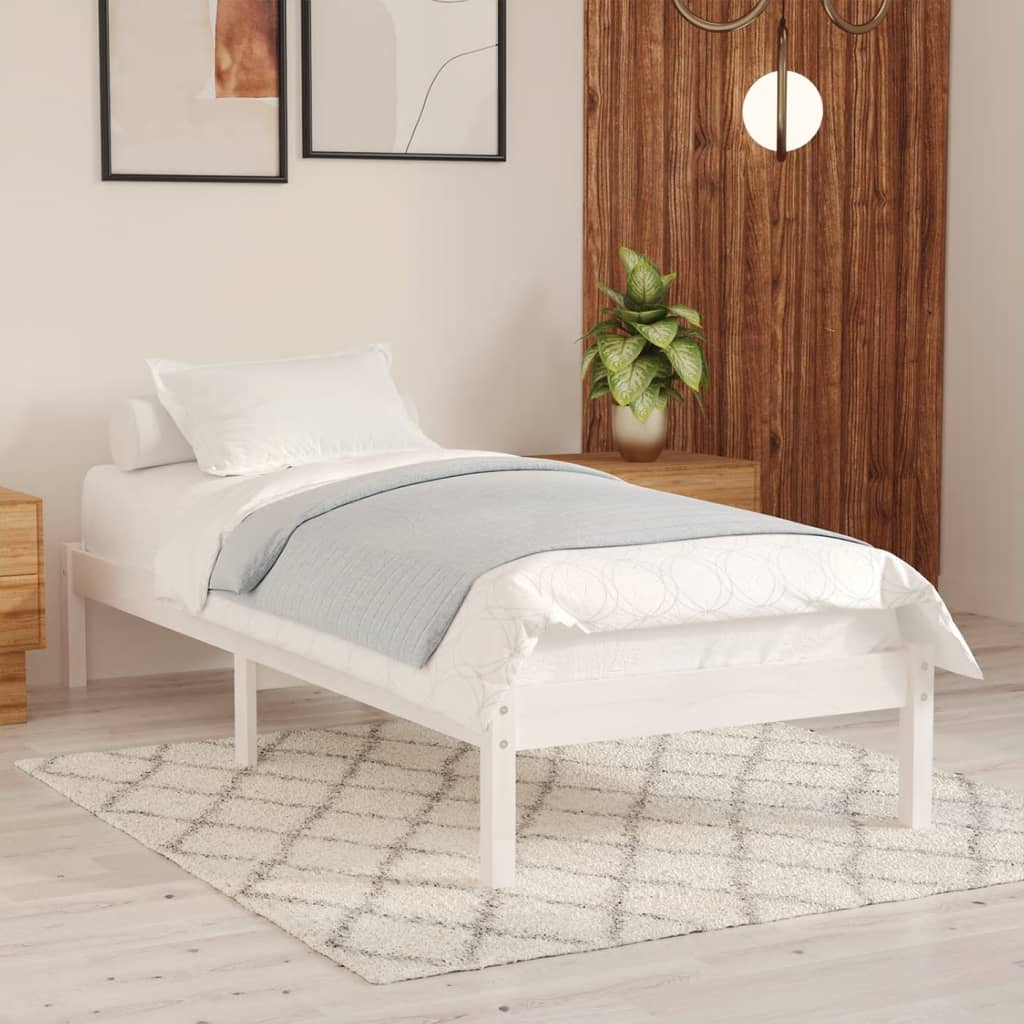 Bed Frame | White | Solid pinewood | 75x190 cm | Durable | Bed Frame