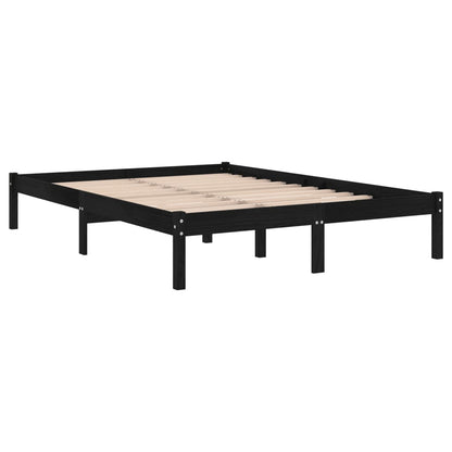 Bed Frame | Black | Solid Pine Wood | 140 x 190 cm | Sturdy | Rectangular