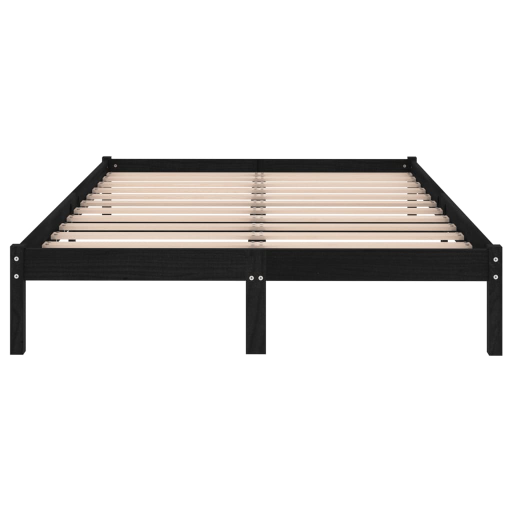 Bed Frame | Black | Solid Pine Wood | 140 x 190 cm | Sturdy | Rectangular