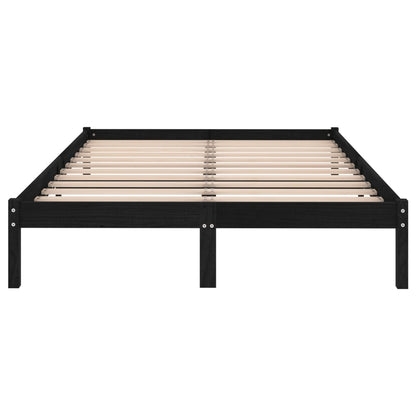 Bed Frame | Black | Solid Pine Wood | 140 x 190 cm | Sturdy | Rectangular