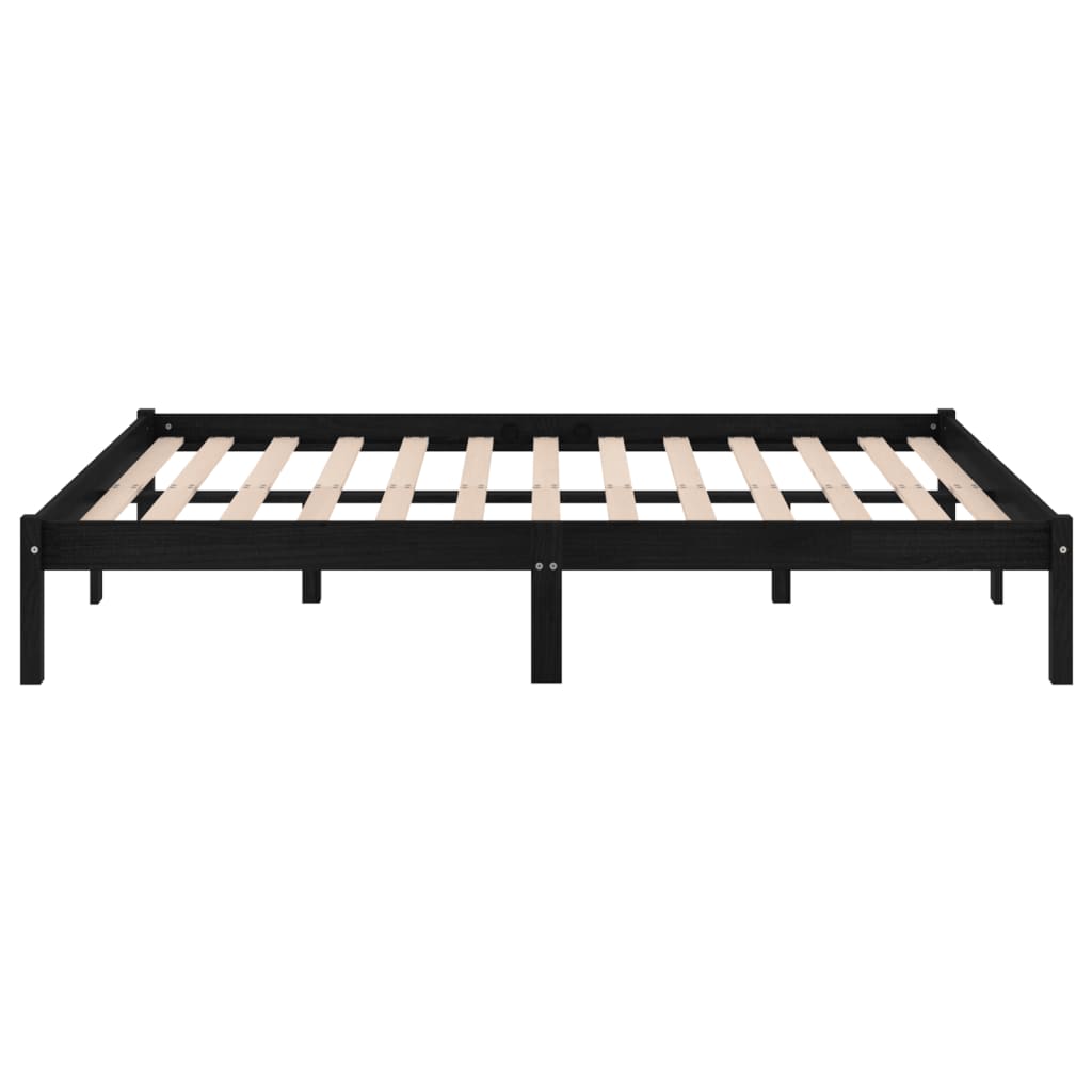 Bed Frame | Black | Solid Pine Wood | 140 x 190 cm | Sturdy | Rectangular