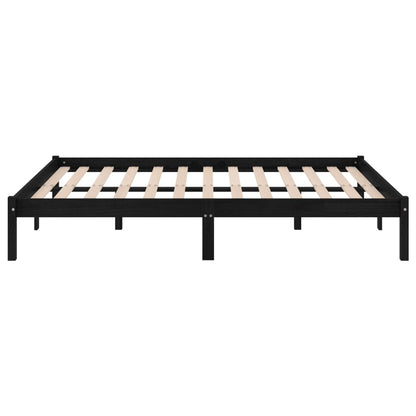 Bed Frame | Black | Solid Pine Wood | 140 x 190 cm | Sturdy | Rectangular