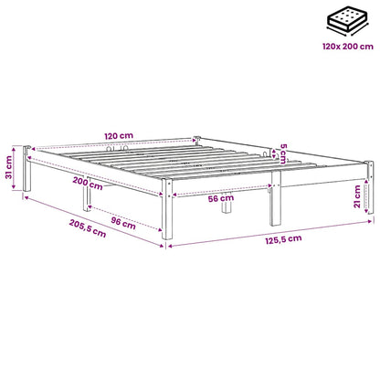 Bed Frame without Mattress Solid Wood 120x200 cm