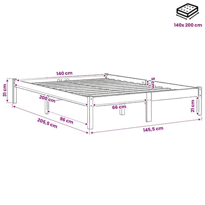 Bed Frame without Mattress Solid Wood 140x200 cm