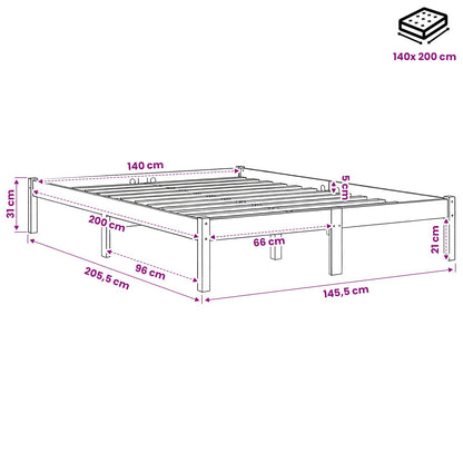 Bed Frame without Mattress Solid Wood 140x200 cm