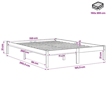 Bed Frame without Mattress Solid Wood King Size