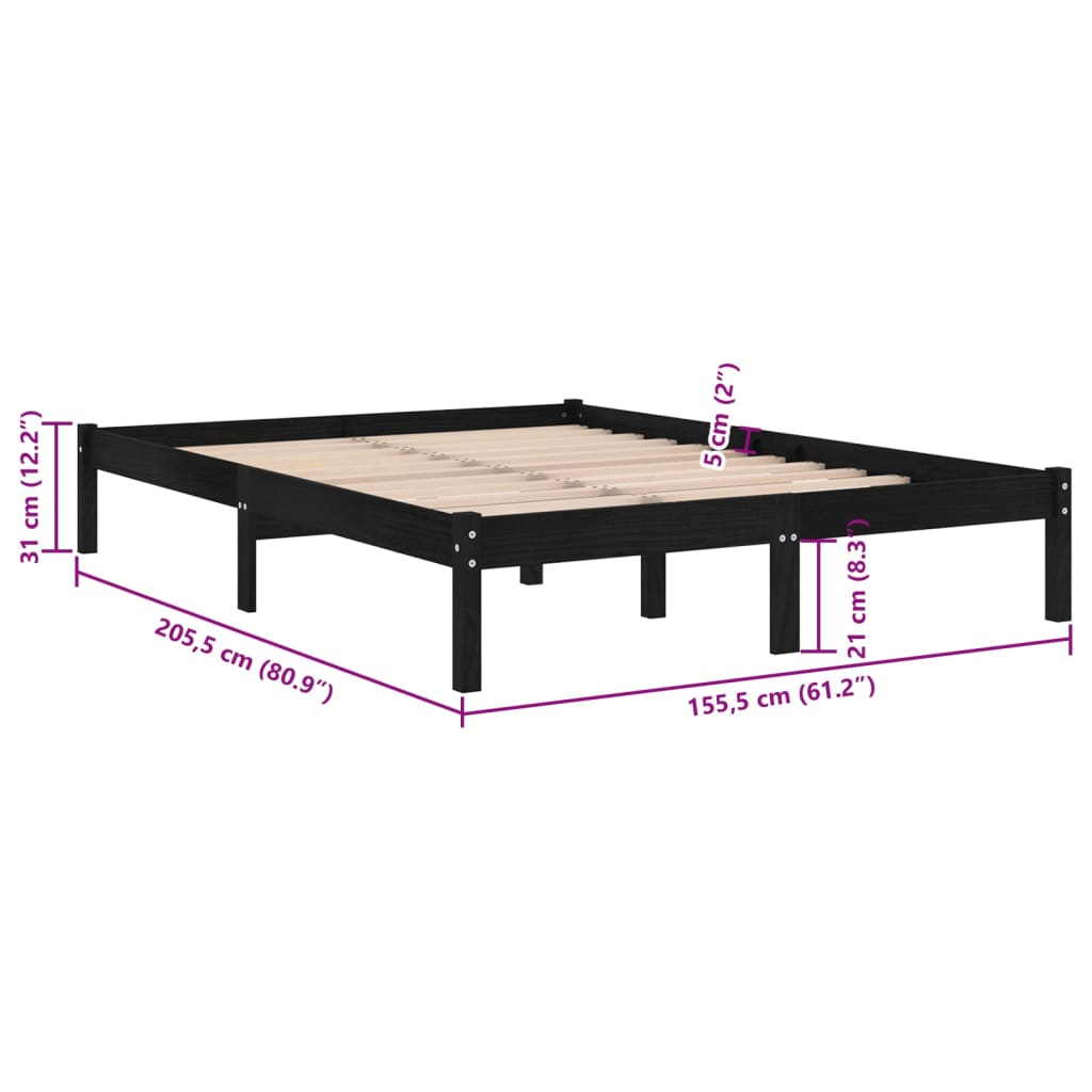 Bed Frame | Black | Solid pinewood | King Size | Durable | Bed Frame