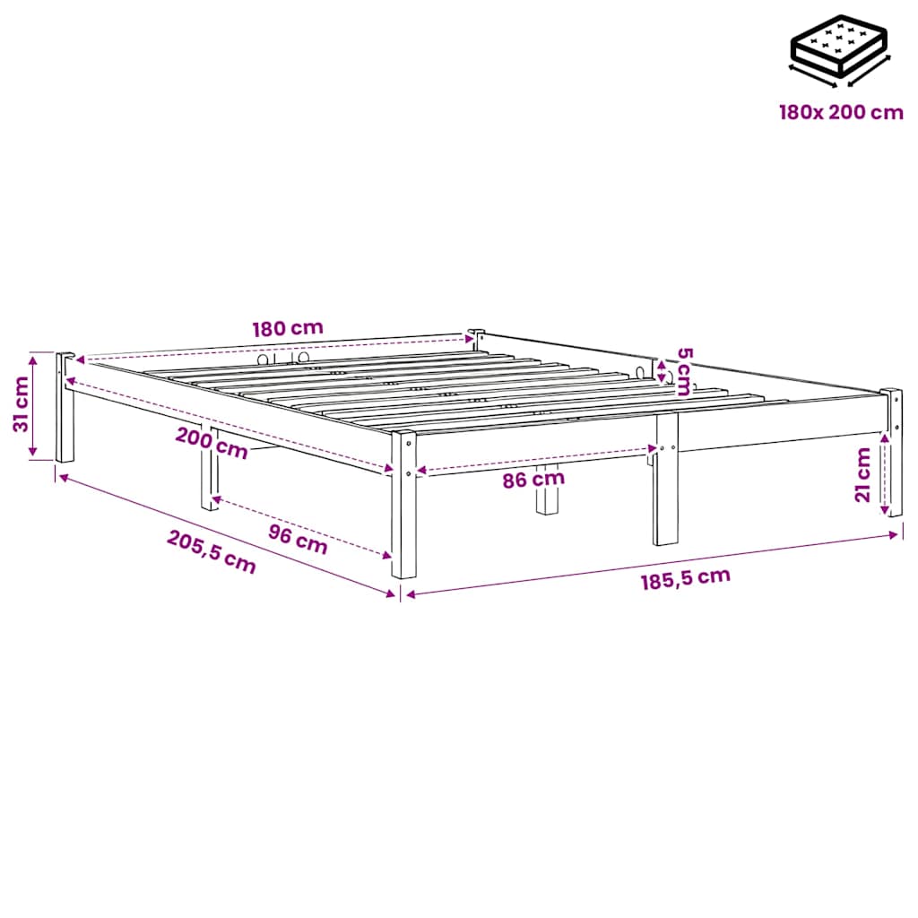 Bed Frame without Mattress White Solid Wood Super King Size