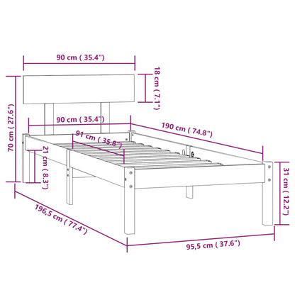 Bed Frame | Black | Solid pinewood | Single | Durable | Bed Frame