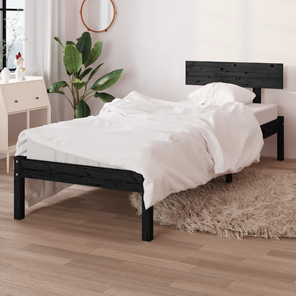 Bed Frame | Black | Solid pinewood | Single | Durable | Bed Frame