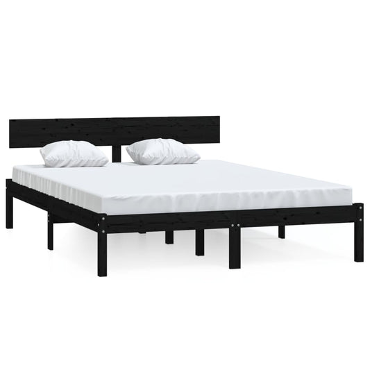 Bed Frame | Black | Solid pine wood | Double | Durable | Bed Frame