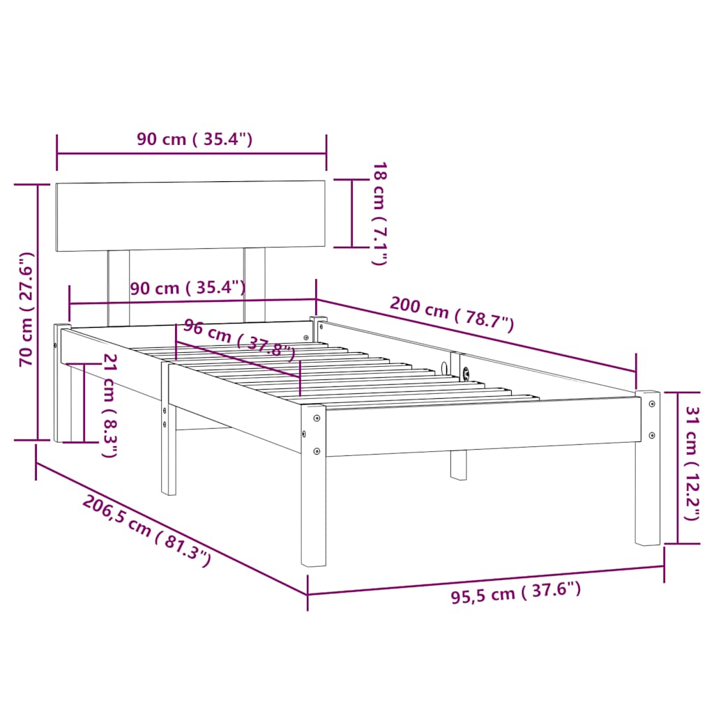 Bed Frame | Natural Wood | Solid Pine Wood | Single | Durable | Bed Frame