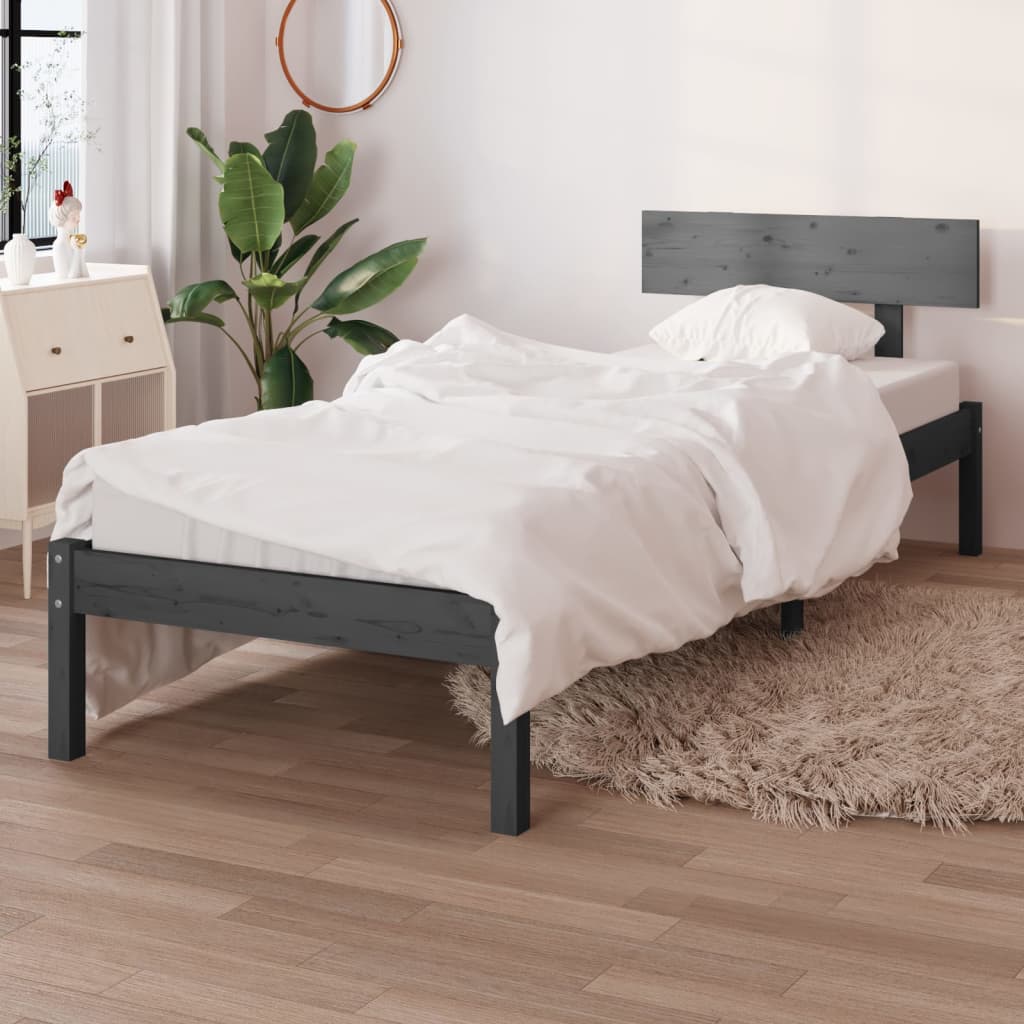 Bed Frame | Grey | Solid pine wood | Single | Classic/Traditional
