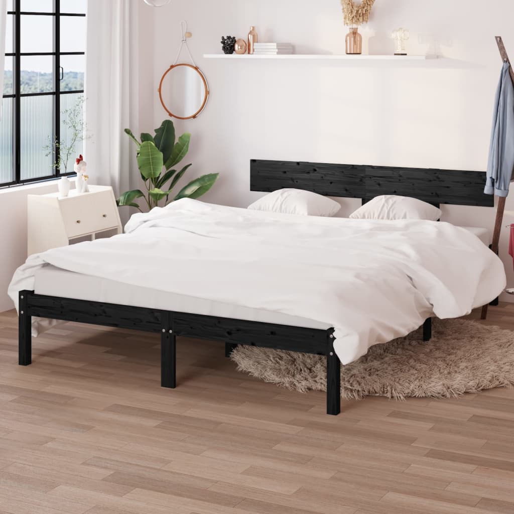 Bed Frame | Black | Solid pinewood | Double | Durable | Bed Frame