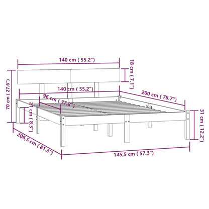 Bed Frame | White | Solid pine wood | 140x200 cm | Durable | Bed Frame