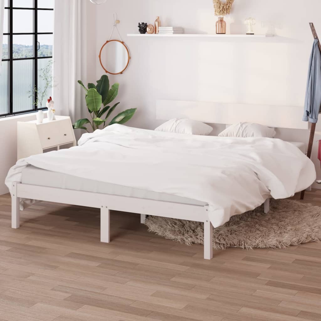 Bed Frame | White | Solid pine wood | 140x200 cm | Durable | Bed Frame