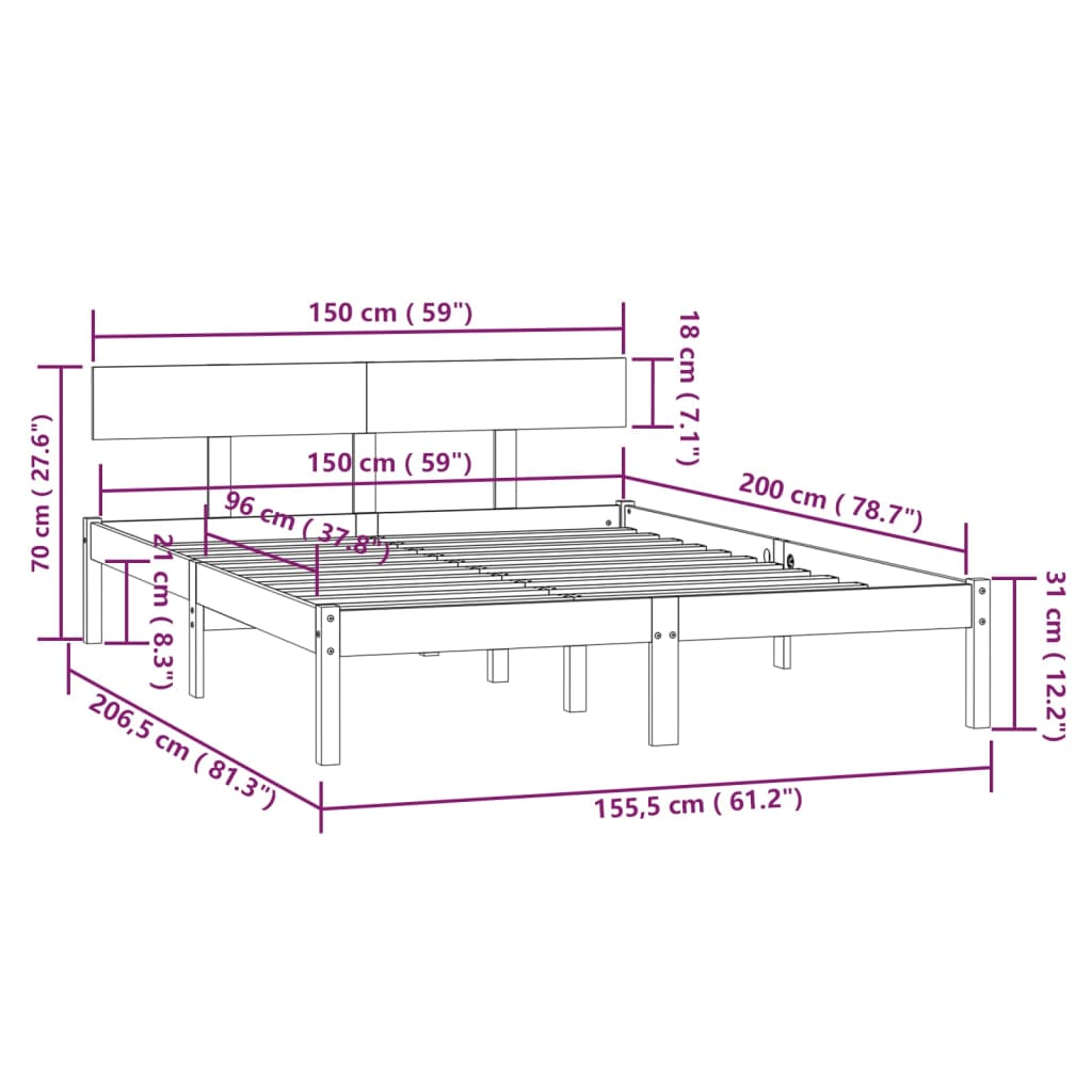 Bed Frame | White | Solid Pine Wood | King Size | Classic/Traditional