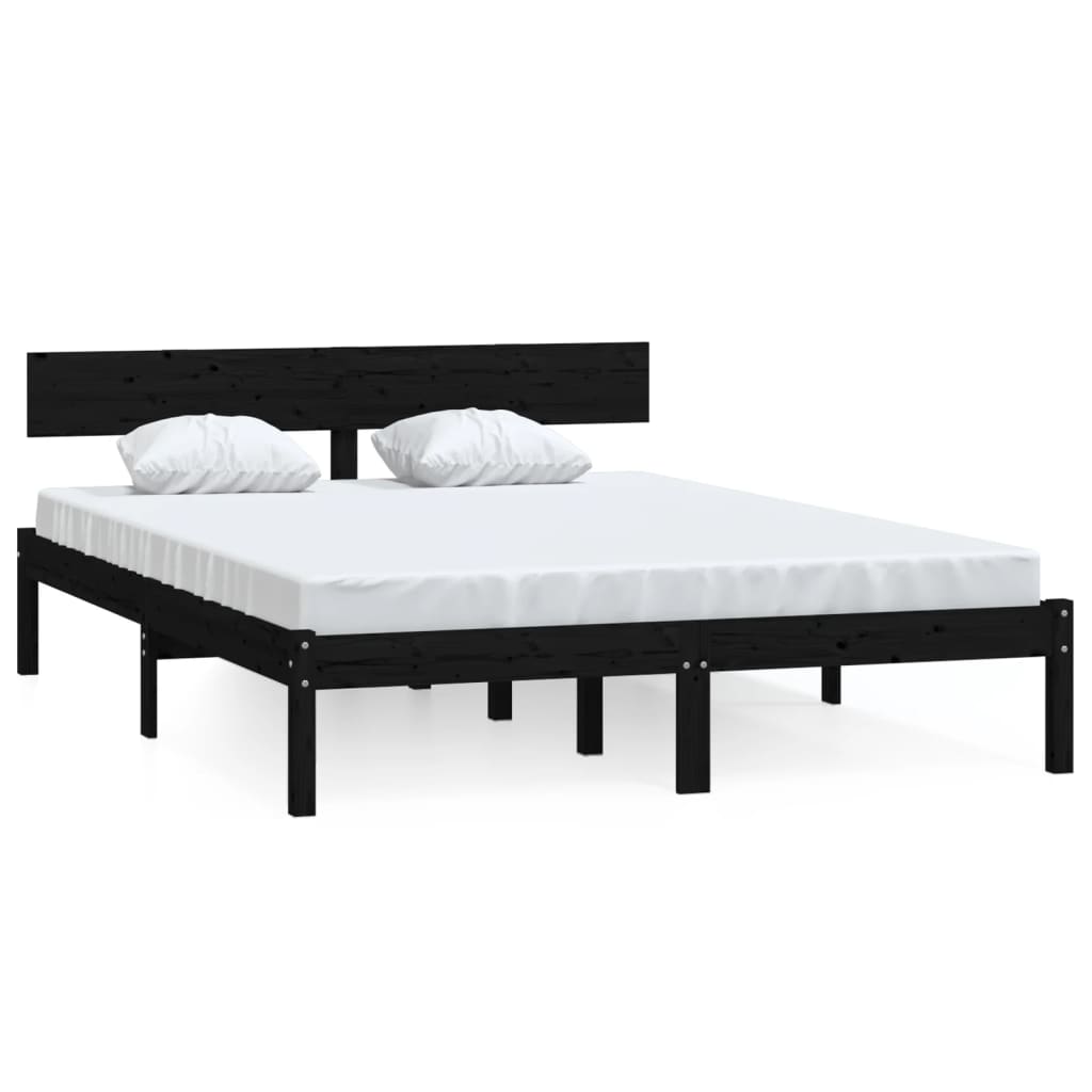 Bed Frame | Black | Solid Pinewood | Double | Sturdy | Bed Frame