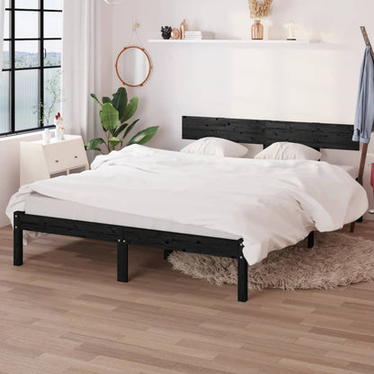 Bed Frame | Black | Solid Pinewood | Double | Sturdy | Bed Frame