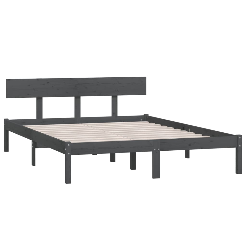 Bed Frame | Grey | Solid pinewood | 200 x 200 cm | Durable | Bed Frame