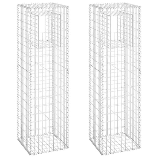 151273 vidaXL Gabion Basket Posts 2 pcs 50x50x180 cm Iron