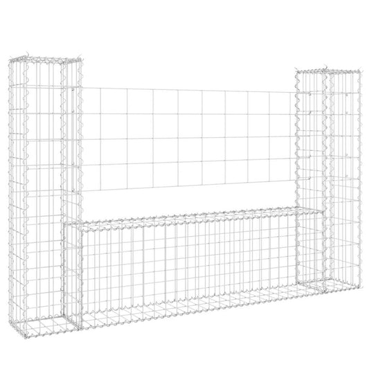 151275 vidaXL U-shape Gabion Basket with 2 Posts Iron 140x20x100 cm
