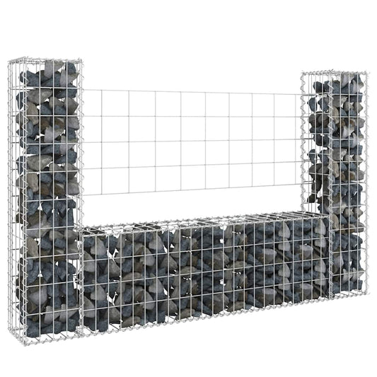 151275 vidaXL U-shape Gabion Basket with 2 Posts Iron 140x20x100 cm