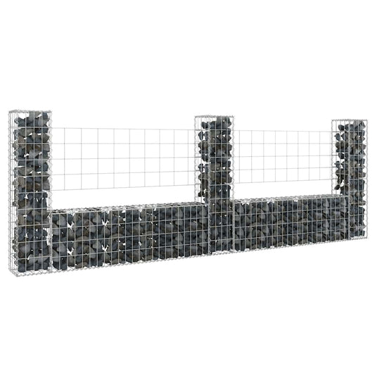 151276 vidaXL U-shape Gabion Basket with 3 Posts Iron 260x20x100 cm