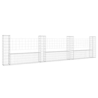 U-shape Gabion Basket with 4 Posts Iron 380x20x100 cm