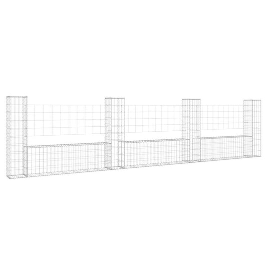 151277 vidaXL U-shape Gabion Basket with 4 Posts Iron 380x20x100 cm