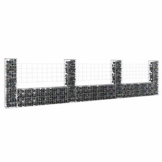 151277 vidaXL U-shape Gabion Basket with 4 Posts Iron 380x20x100 cm