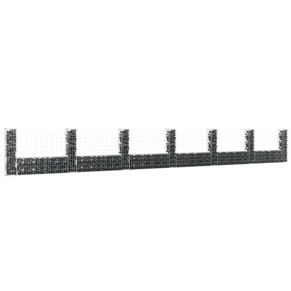 U-shape Gabion Basket with 7 Posts Iron 740x20x100 cm