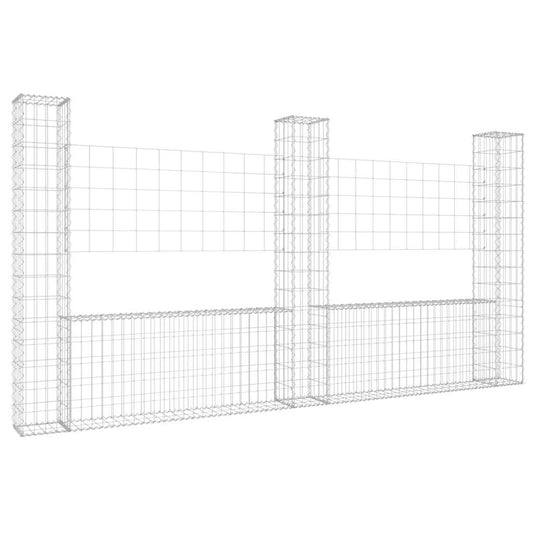 151283 vidaXL U-shape Gabion Basket with 3 Posts Iron 260x20x150 cm