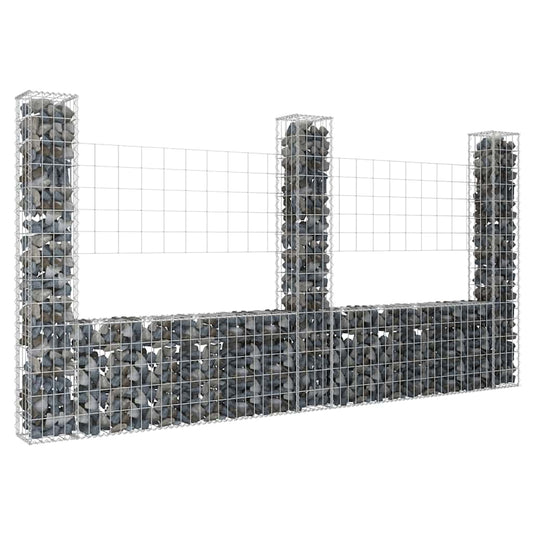 151283 vidaXL U-shape Gabion Basket with 3 Posts Iron 260x20x150 cm