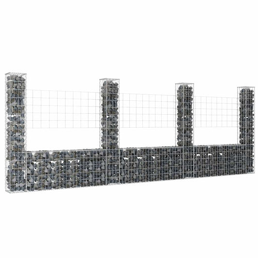 151284 vidaXL U-shape Gabion Basket with 4 Posts Iron 380x20x150 cm