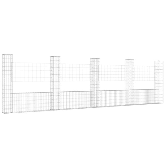 151285 vidaXL U-shape Gabion Basket with 5 Posts Iron 500x20x150 cm