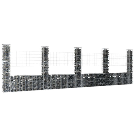151285 vidaXL U-shape Gabion Basket with 5 Posts Iron 500x20x150 cm