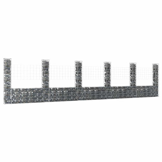 151286 vidaXL U-shape Gabion Basket with 6 Posts Iron 620x20x150 cm