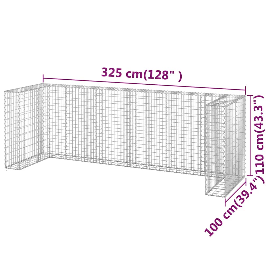 Gabion Wall for Garbage Bins Galvanised Steel 325x100x110 cm