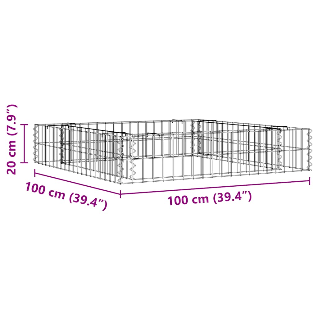 Gabion Raised Bed Galvanised Steel 100x100x20 cm