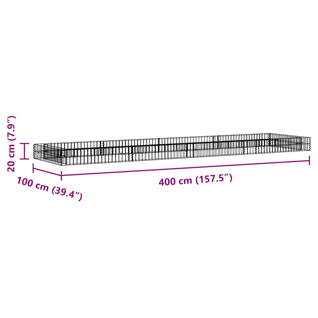 Gabion Raised Bed Galvanised Steel 400x100x20 cm