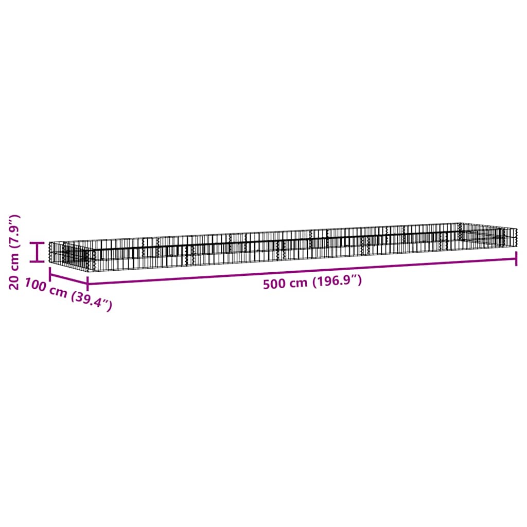 Gabion Raised Bed Galvanised Steel 500x100x20 cm