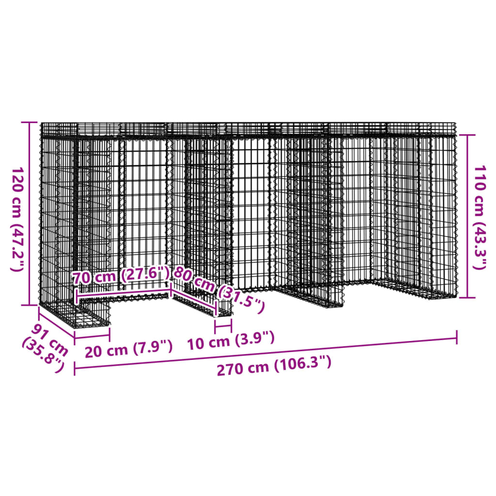 Gabion Wall for Garbage Bin 270x91x120 cm Galvanised Iron